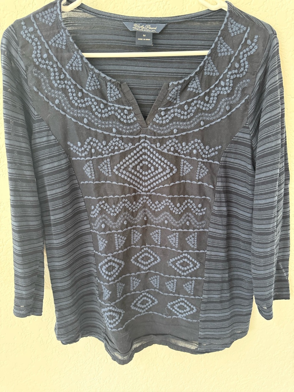 Lucky Brand Navy Blue Embroidered Long-Sleeve Tee